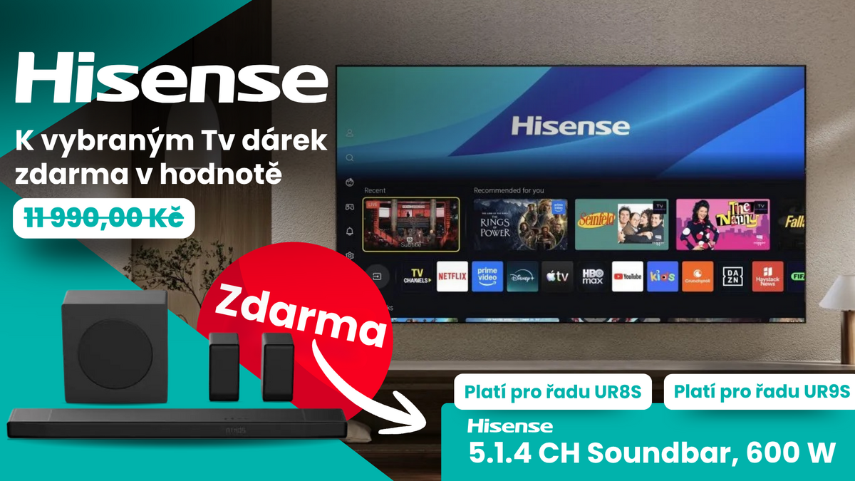 Hisense k vybraným Tv dárek zdarma v hodnotě 11 990,00 Kč