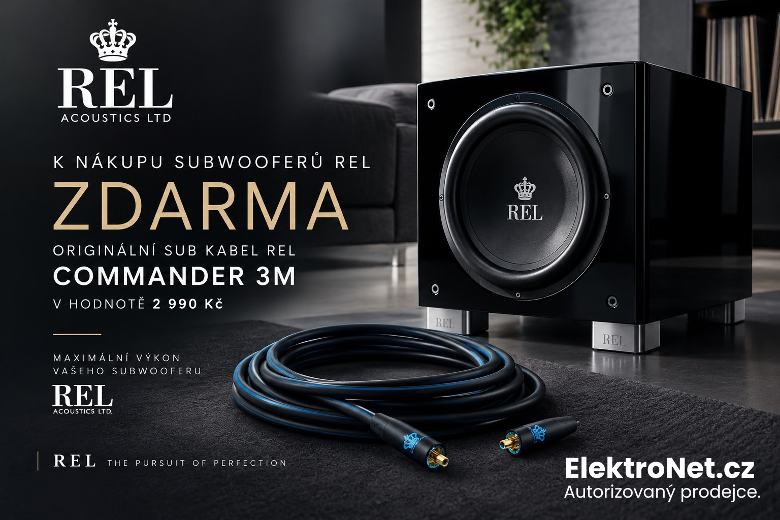 REL SUBWOOFER + REL KABEL 3M ZDARMA